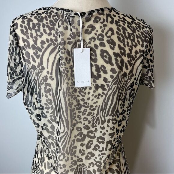 NWT Antistar Black & White Animal Cheetah Zebra Print Short Sleeve Sheer size L - Picture 8 of 11